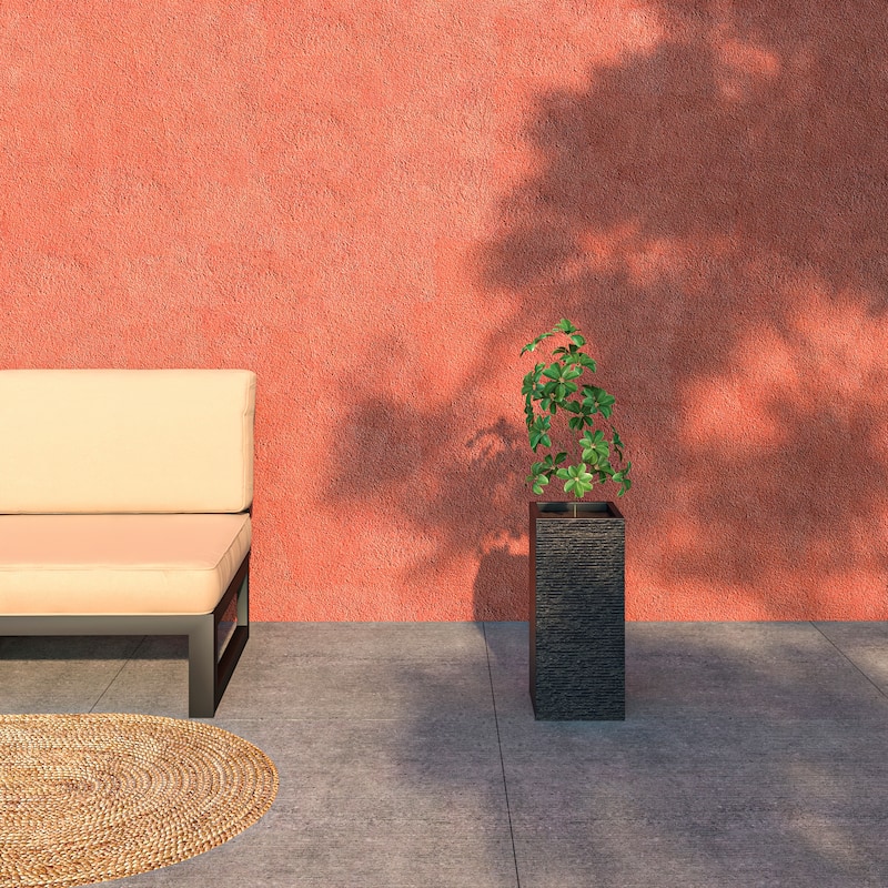 Basalt Modern Tall Square MGO Fiberstone Planter Pot Weather-Resistant Design for Indoor Outdoor Patio with Drainage - 20 Inch - Black