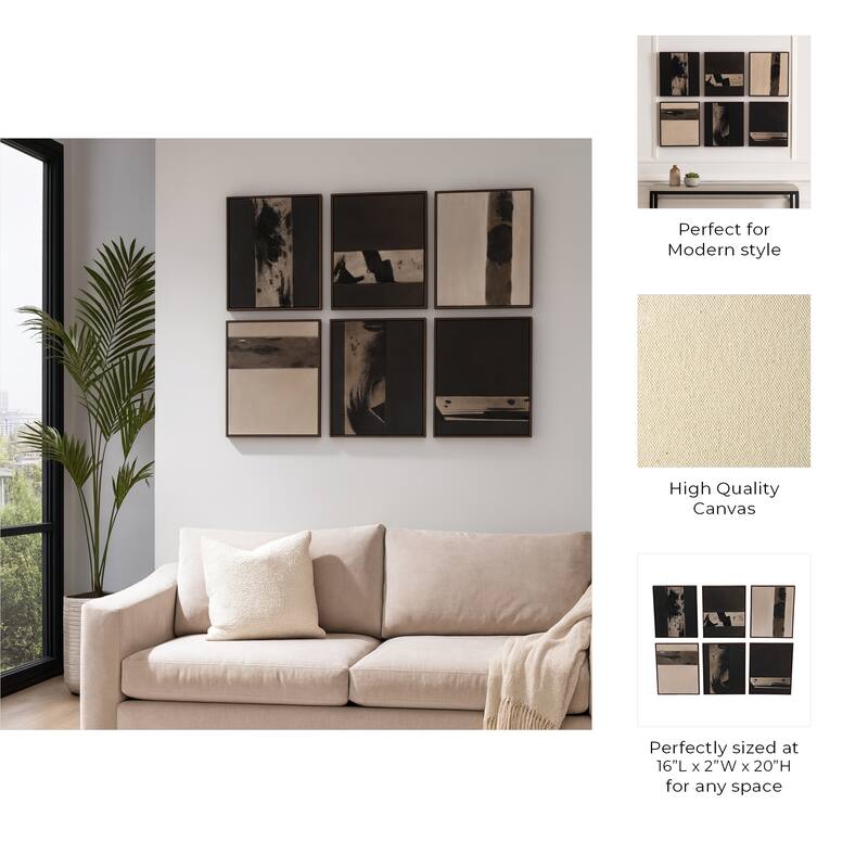 Contemporary Wall Art Paintings with Neutral Designs Set of 6 - Brown, 20"