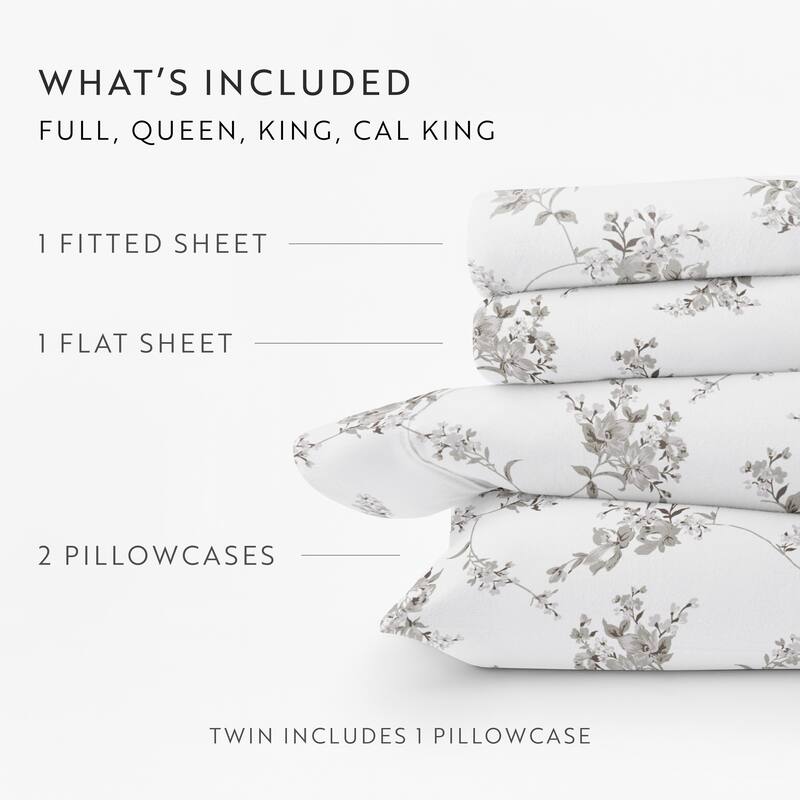 Becky Cameron Sylvan Rose 4 Piece 100% Cotton Brushed Flannel Deep Pocket Bed Sheet Set