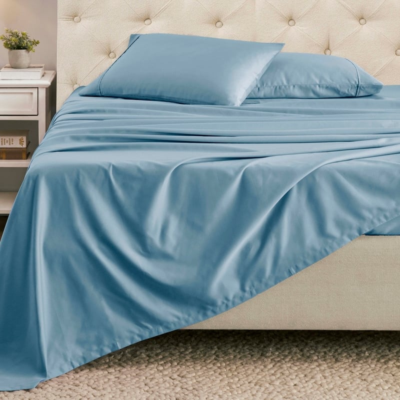 Superior Cotton Blend Solid Deep Pocket Bed Sheet Set - Blue - 6PC Set - King