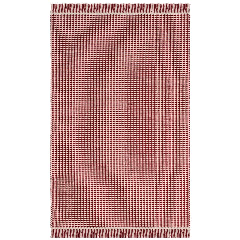 SAFAVIEH, Handmade Montauk Cliff Stripe Flatweave Cotton Fringe Rug - 2'3" x 4' - Ivory/Red