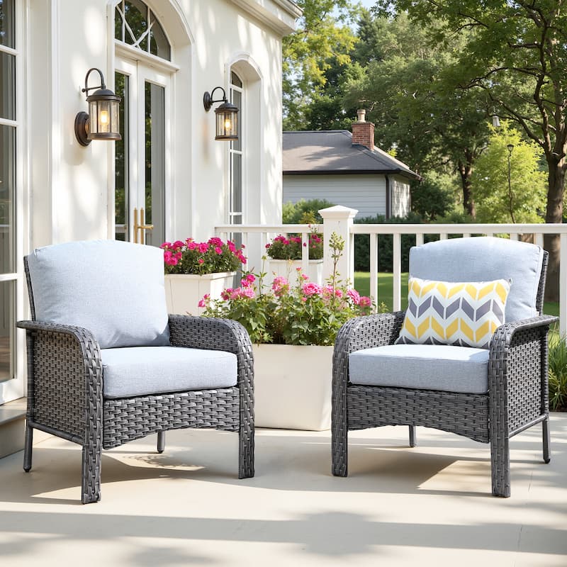XIZZI Outdoor Patio Furniture Wicker Chair Set (Set of 2) - Grey