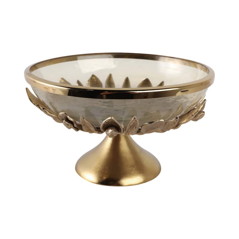 Glass Metal Bowl with Pedestal Base Modern Decorative - 8" Gold - 13" x 13" x 8"