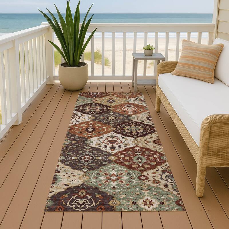 Machine Washable Indoor/ Outdoor Traditional Panel Chantille Rug - Paprika - 2'3" x 7'6"