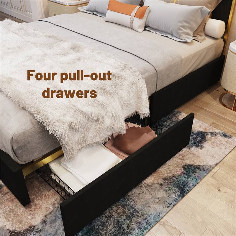 Queen Size Bed Frame and 59.06" Headboard with Golden Plating Trim