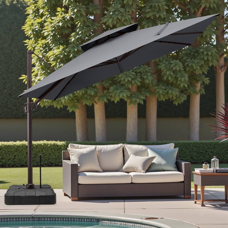 11 FT Square Outdoor Patio Double Top Cantilever Umbrella with Rod Base