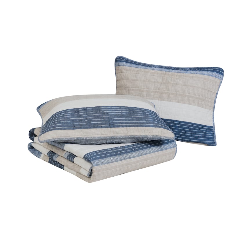 Nautica Ridgeport Cotton Reversible Blue Quilt Set