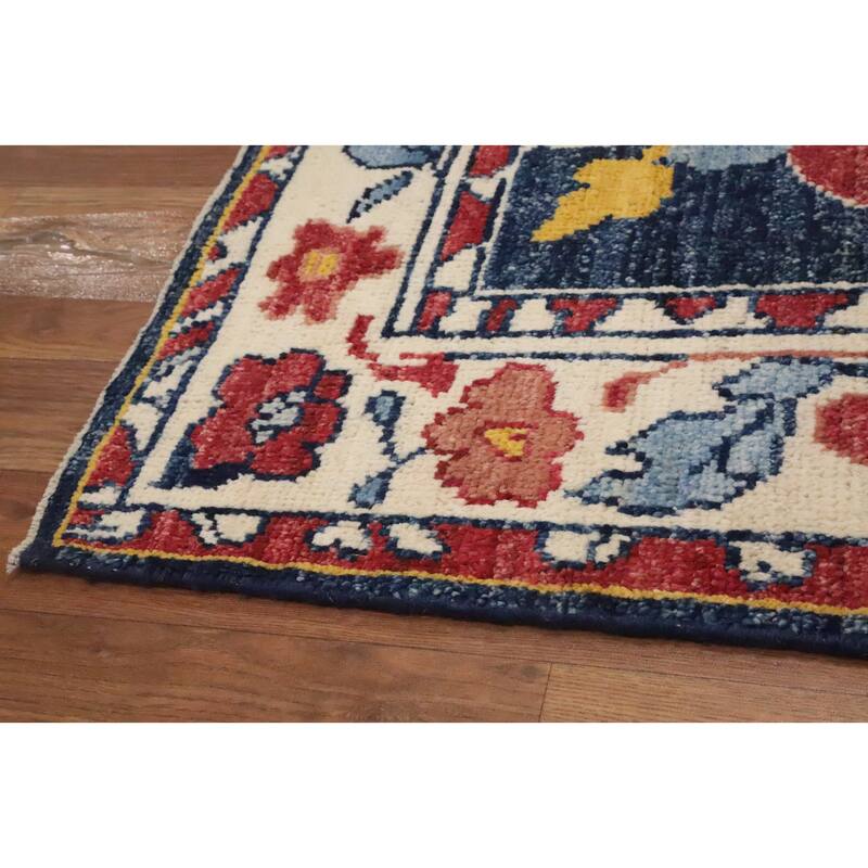 Hand Knotted Oriental 100% Wool Carpet Transitional All-Over Navy Blue & Blues Oushak Area Rug - 9' 10'' X 6' 6''