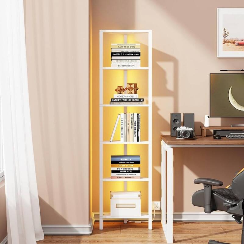 6-Tier Corner Bookshelf with LED Light