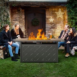 Moasis 57 Inch Metal Outdoor Fire Pit Table with Ignition Systems - Bed ...