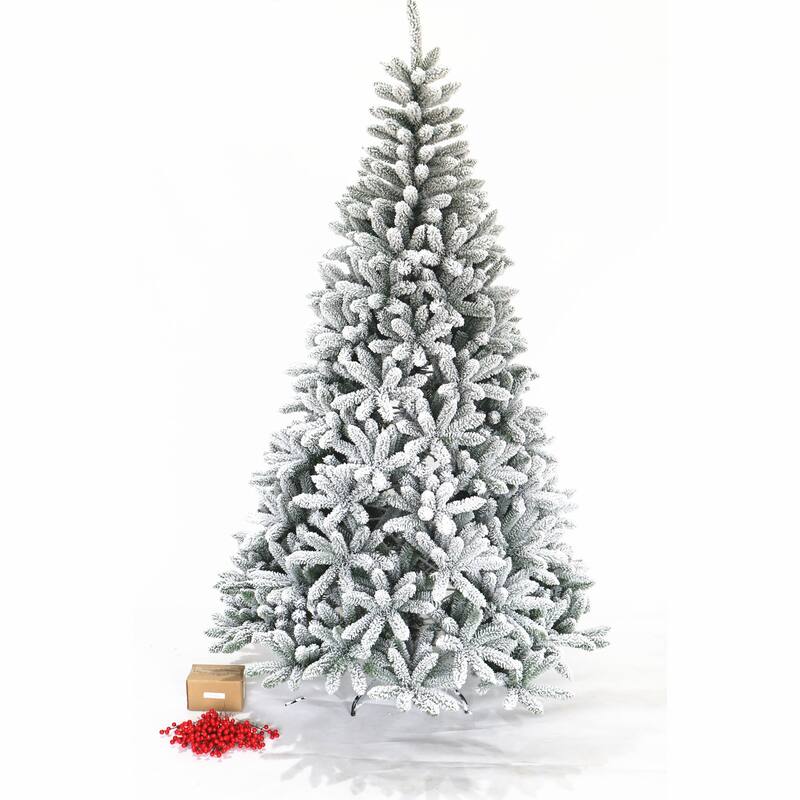 7.5ft 1500t Hinged Flocked Christmas tree foldable metal stand - Antique grey white - 7.5 Foot