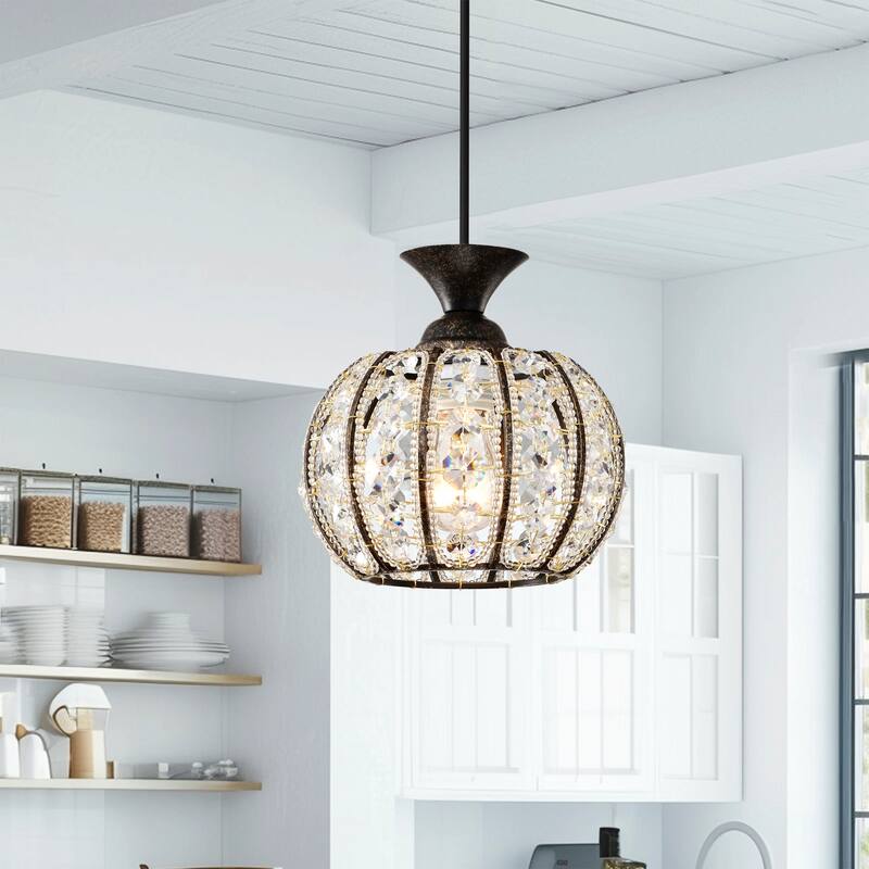 Doree Crystal Adorned Antique Bronze Pendant Lamp - Antique-Bronze