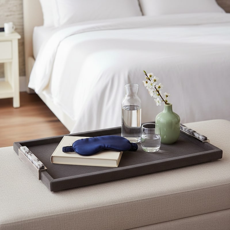 Wood Metal Modern Serving Tray with Handles Home Decor - Gray, 22" - 22.0"