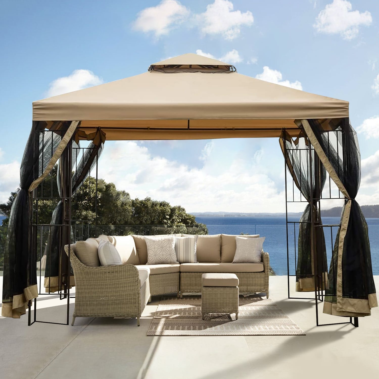 Coastshade Gazebo Privacy Panel Curtain Side Wall Sun Shelter for 10x10,1 Pack Only, 10x10, Khaki