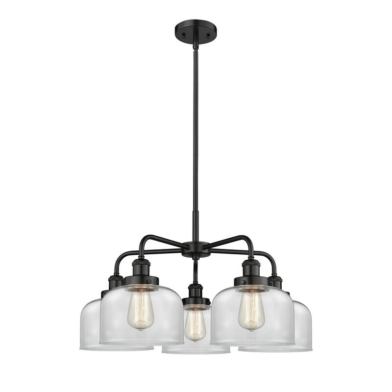 Innovations Lighting Bell - 5 Light 26" Stem Hung Chandelier - Clear/Matte Black
