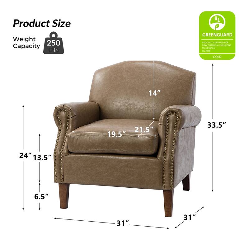 Giampiero Transitional Faux Leather Arm Chair with Nailhead Trim by HULALA HOME