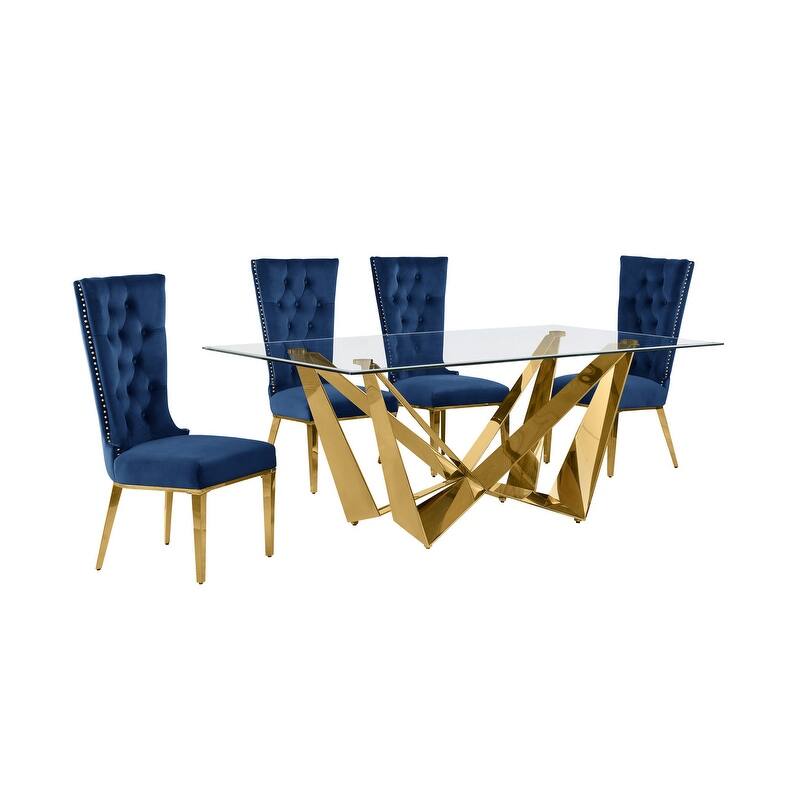 Best Quality Furniture D400/1-SC330-7 Dining Set with 78" 12mm Glass with Bevel