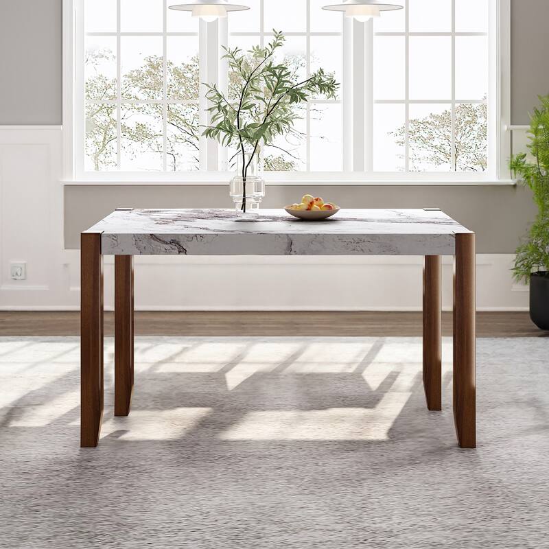 46.5" Modern Dining Table, Rectangular Faux Marble Style Table with Sturdy Wood Legs, Easy to Clean Rectangular Kitchen Table