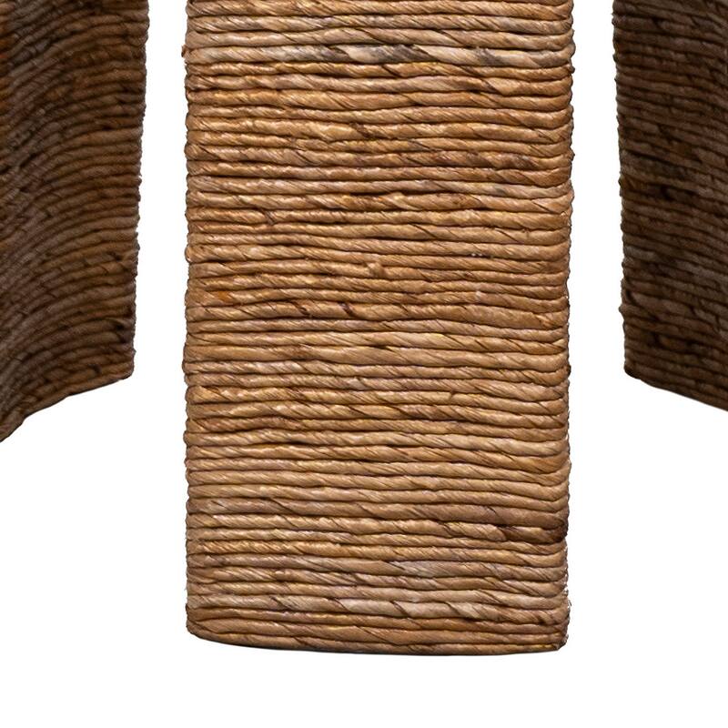 Asha 22 Inch Side End Table, Round Shaped Top with Natural Rattan Wrapping