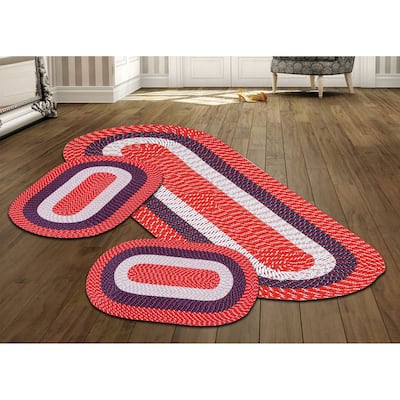 Better Trends Country Braid 100% Polypropylene 3 Pc Set Stain Resistant, Double Sided Reversible Indoor Area Utility Rug