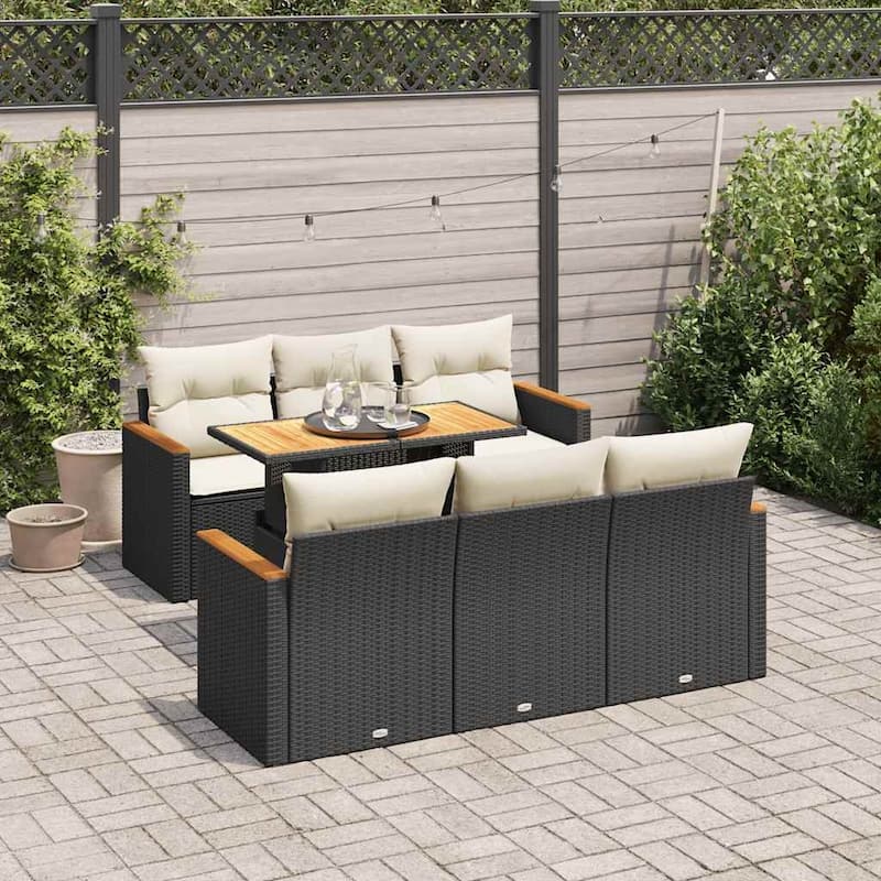 vidaXL Garden Sofa Set Black Poly Rattan Large Adjustable Feet - 21.7 x 39.4 x 28.7