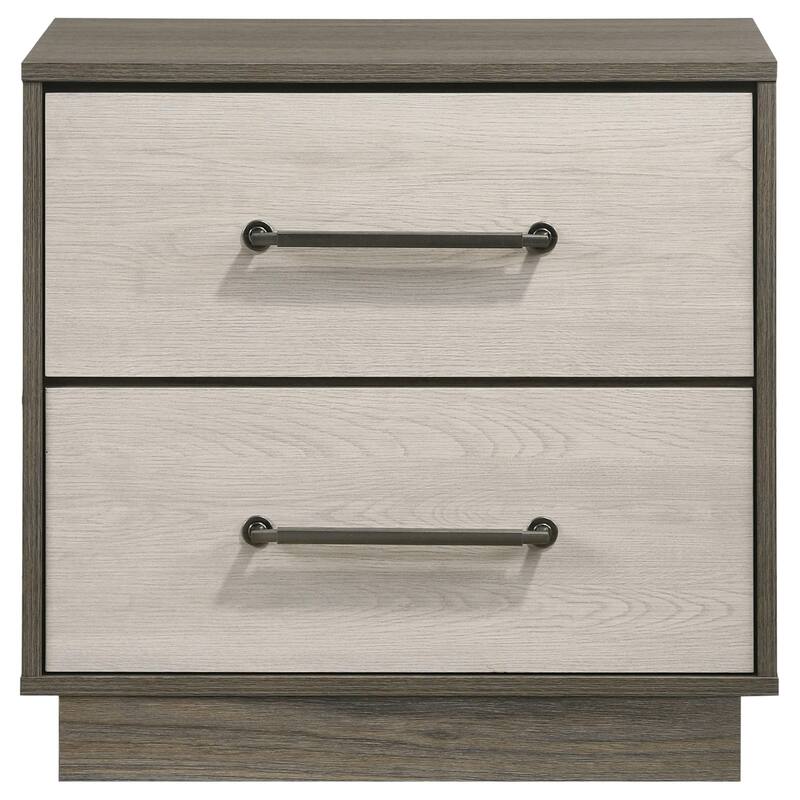 Fene Nightstand, 2 Storage Drawers with Nickel Handles, 24 Inch Gray