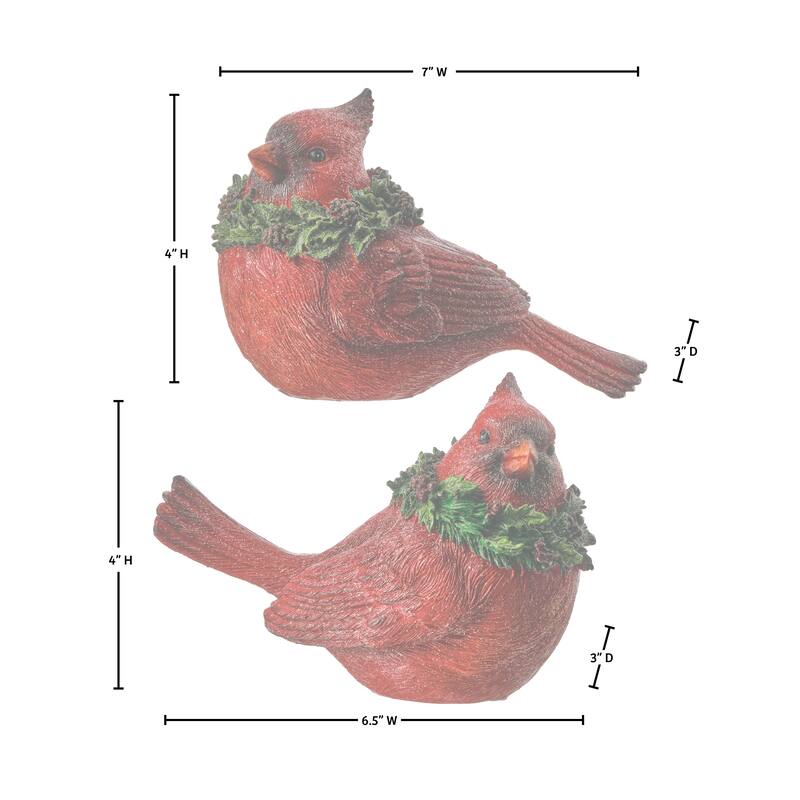 6.5" Resin Glitter Cardinal With Holly Set of 2