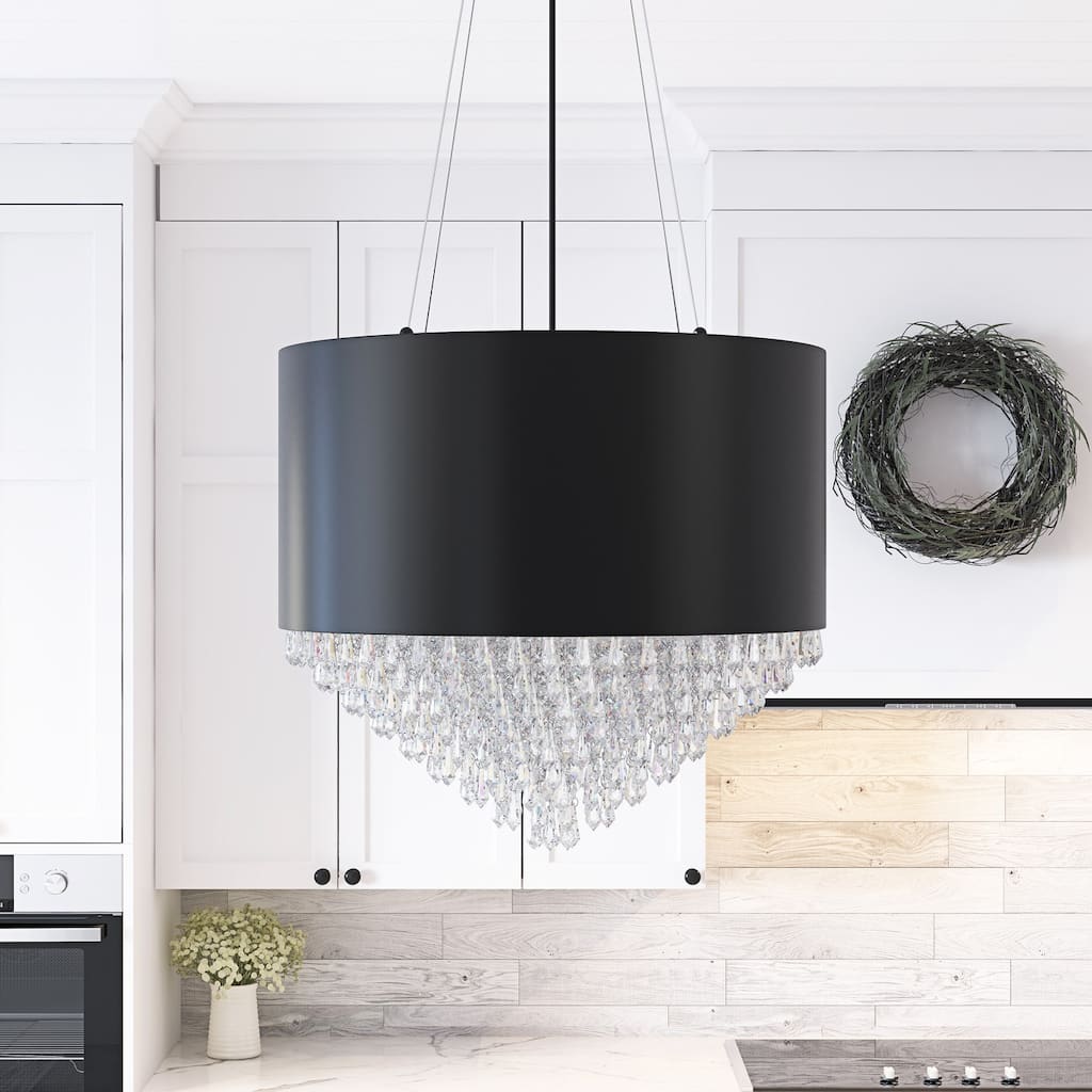 Modern Black or White Metal Drum Shape Pendant Light for Dining Room Kitchen Island