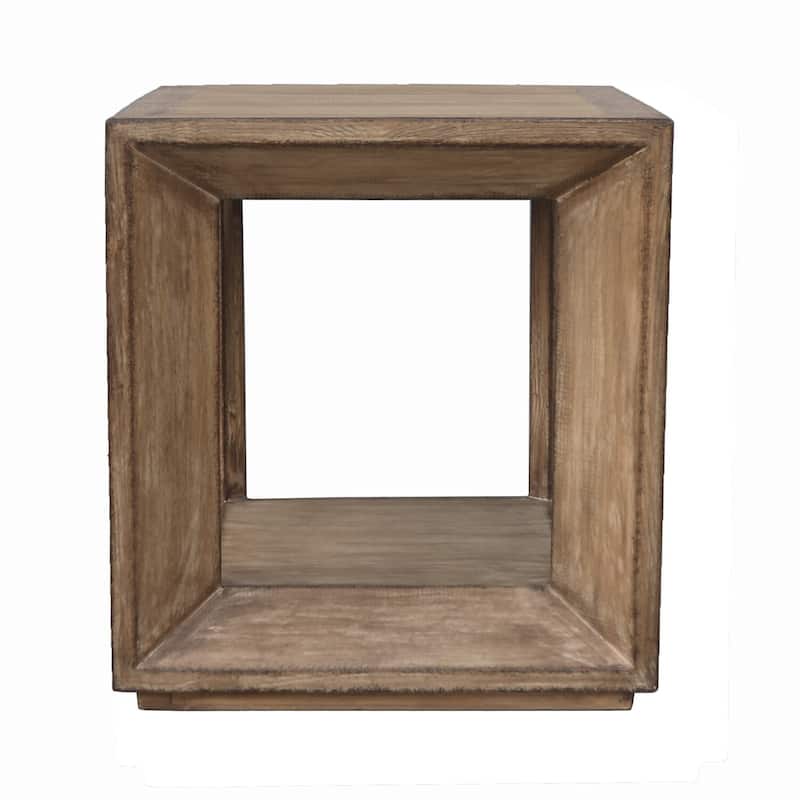 22 in. Antique Brown Square Wood End Table, Sturdy Build End Side Table for Living Rooms