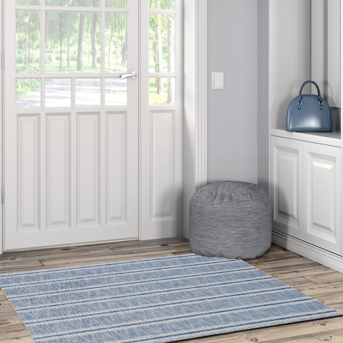 Wallen Machine Washable Artistic Blue and Ivory Rug