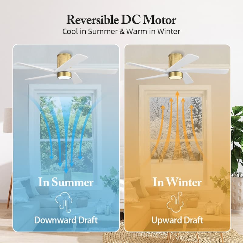 MLiAN 5 Solid Wood Blades DC Motor Indoor Downrod Flush Mount Ceiling Fan Remote Integrated LED