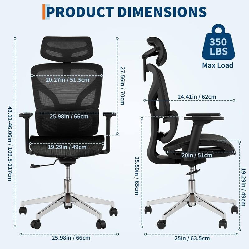 Ergonomic Adjustable Mesh Office Computer Chair for Work, Study, Gaming