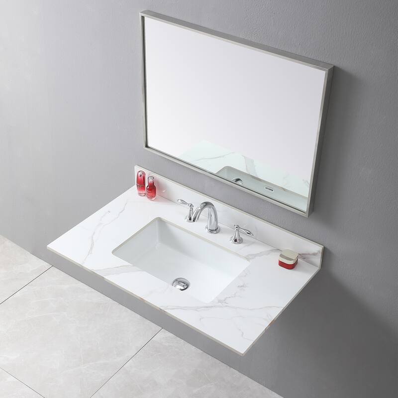 37" Bathroom Vanity Top Stone Carrara Gold Tops with Rectangle Undermount Ceramic Sink