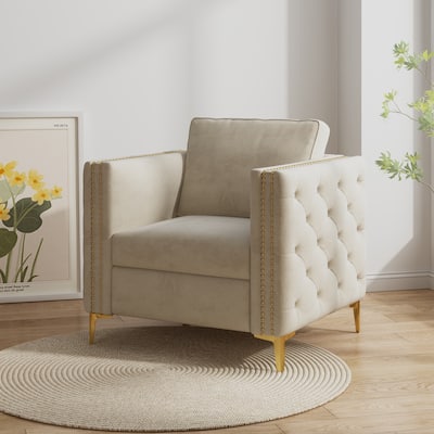 Elegant Velvet Accent Chair with Soft Polyester Upholstery,Gold Metal Legs