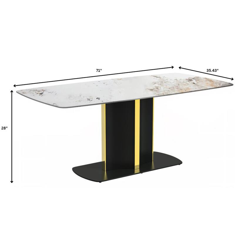 Sylva Dining Table Rectangular Tabletop in Gold Pedestal Base