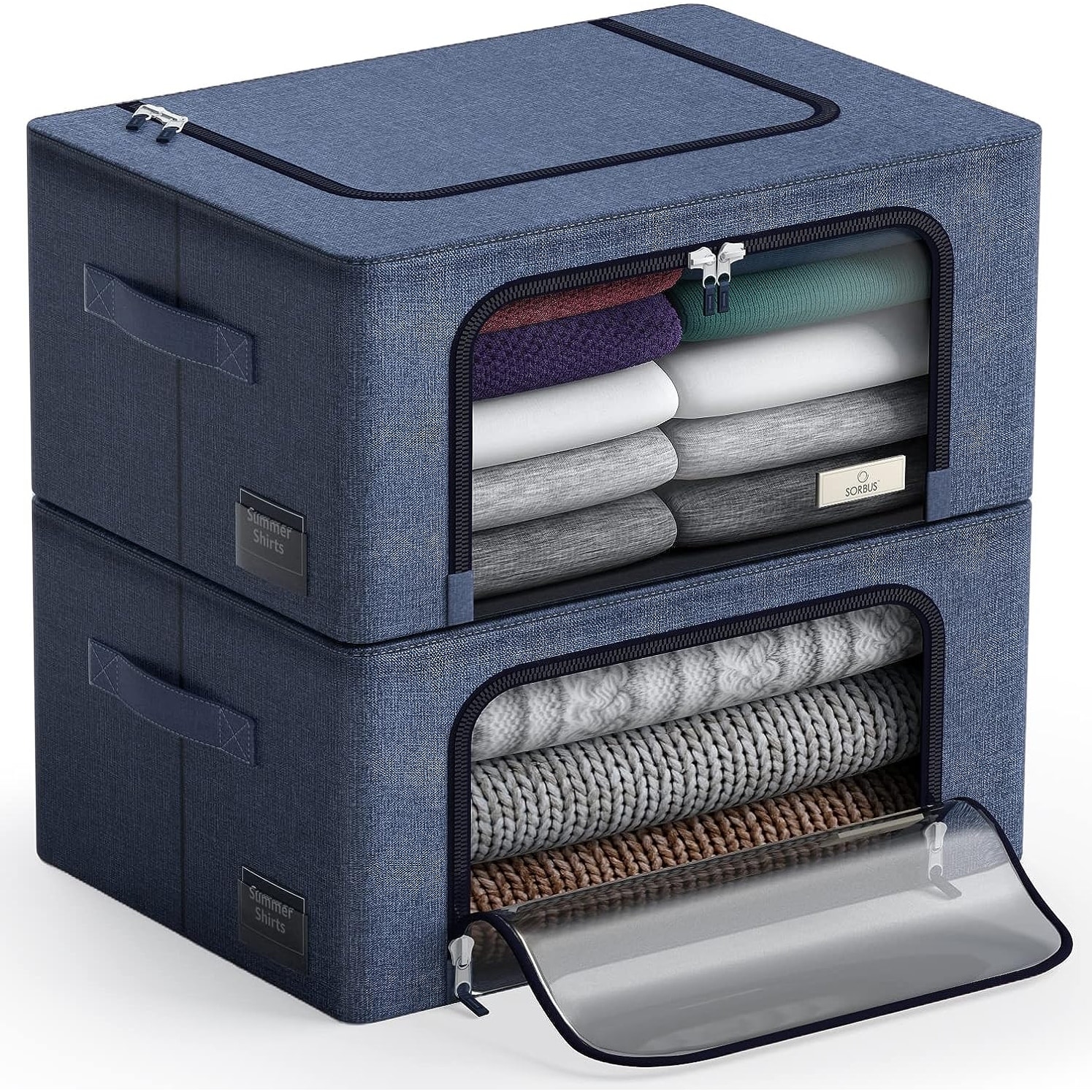 Sorbus Oxford Fabric Storage Bins: Stackable, Foldable Organizer Bags, with Clear Window (Set of 2)