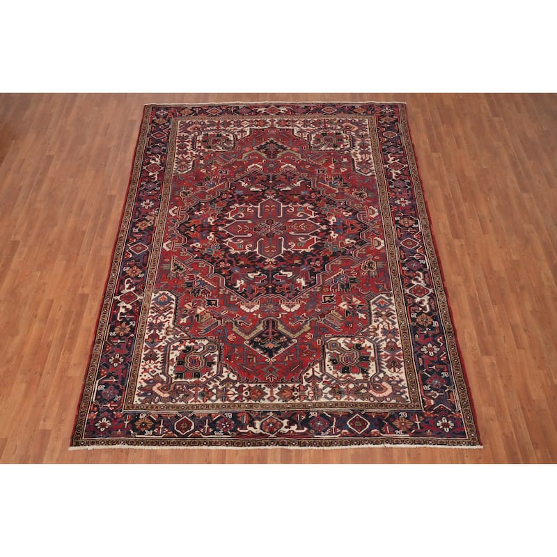 Hand Knotted Oriental 100% Wool Carpet Traditional Medallion Red Heriz Area Rug - 10' 11'' X 8' 3''