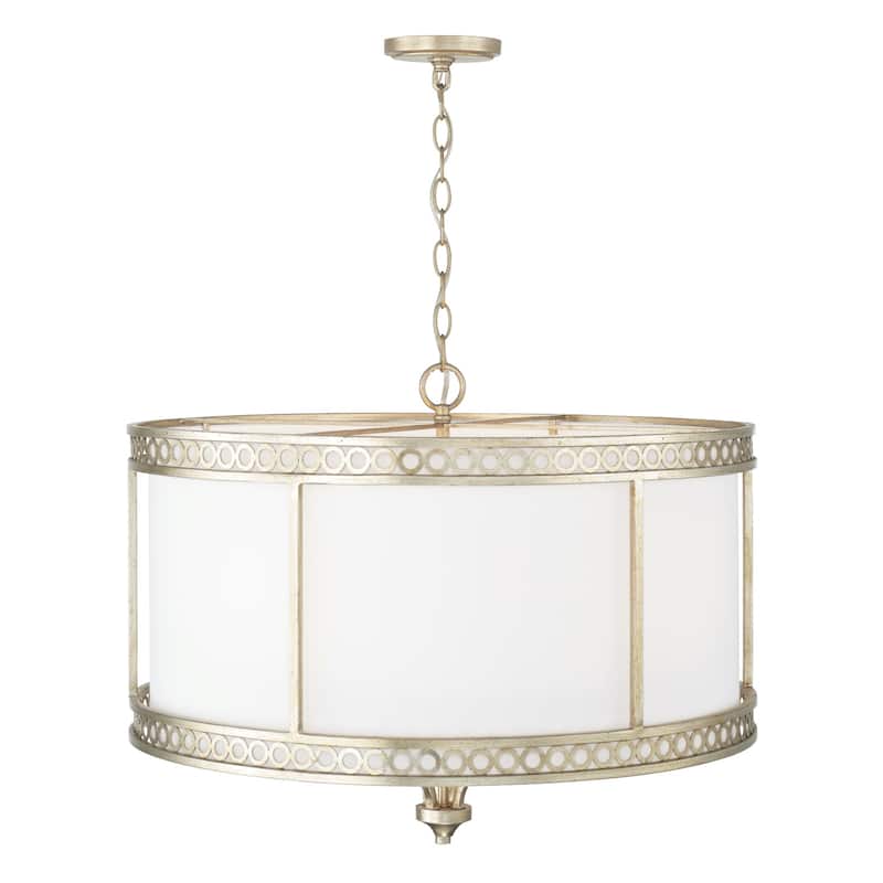 Isabella 4-light Winter Gold Drum Pendant w/ White Fabric Shade