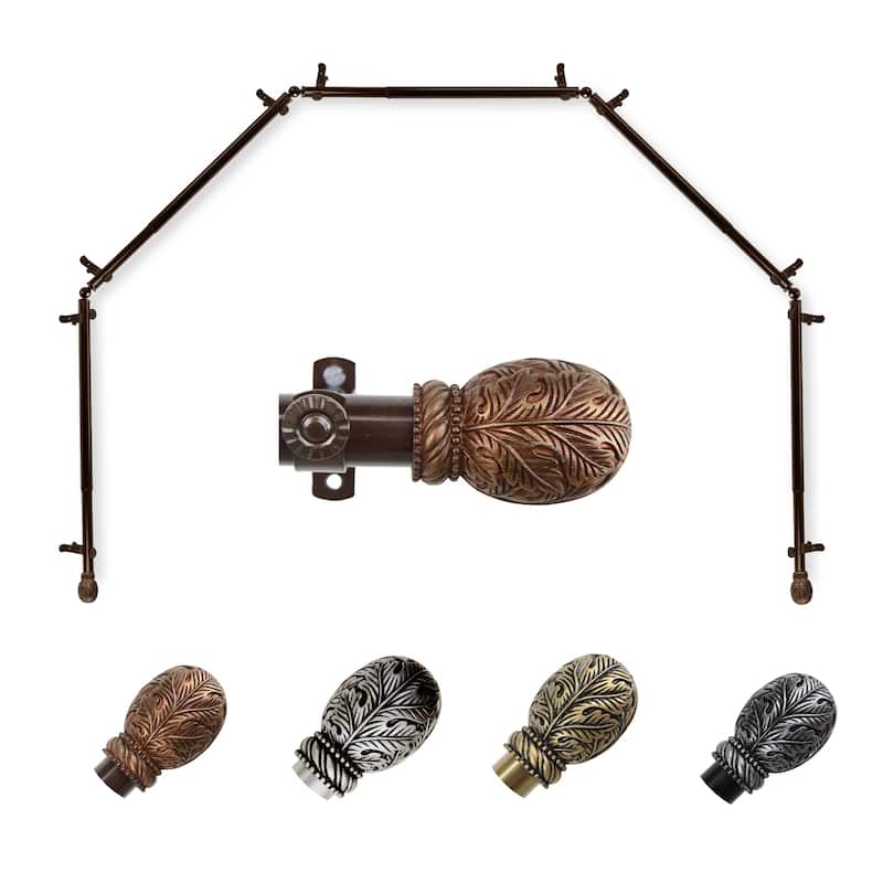 Modern Curtain Rod - 5-Sided Bay Window Rod, Antique Brass Finish, Corner Drapery Hardware - M