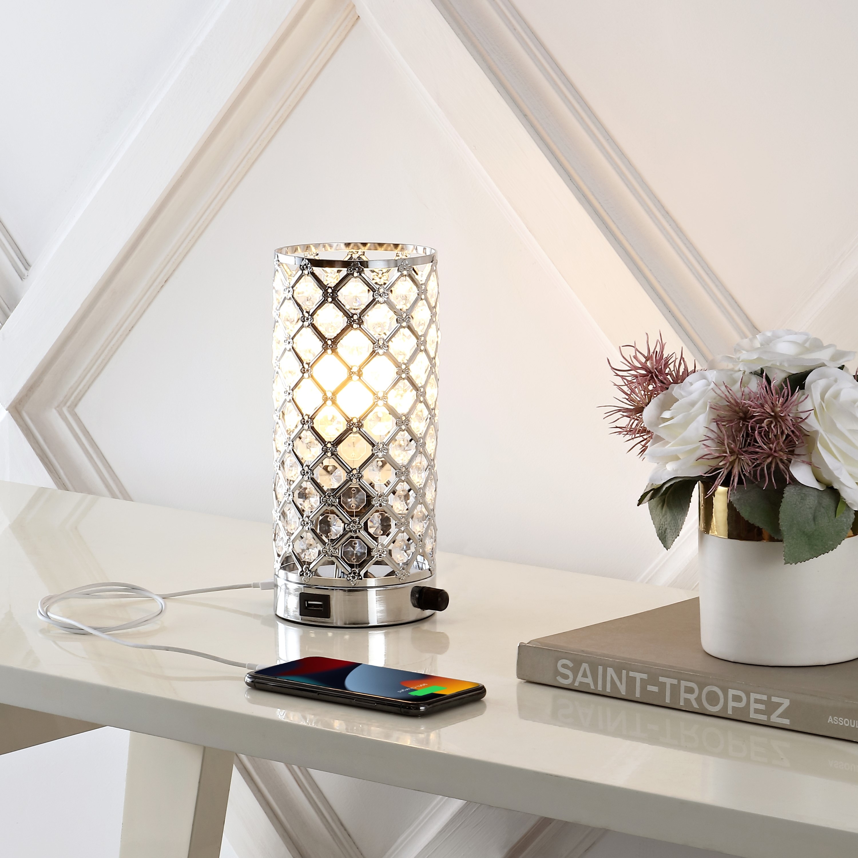 JONATHAN Y Troy 9.5" Mid-Century Modern Iron/Acrylic LED Mini Uplight Table Lamp with USB Charging Port and Smart Bulb