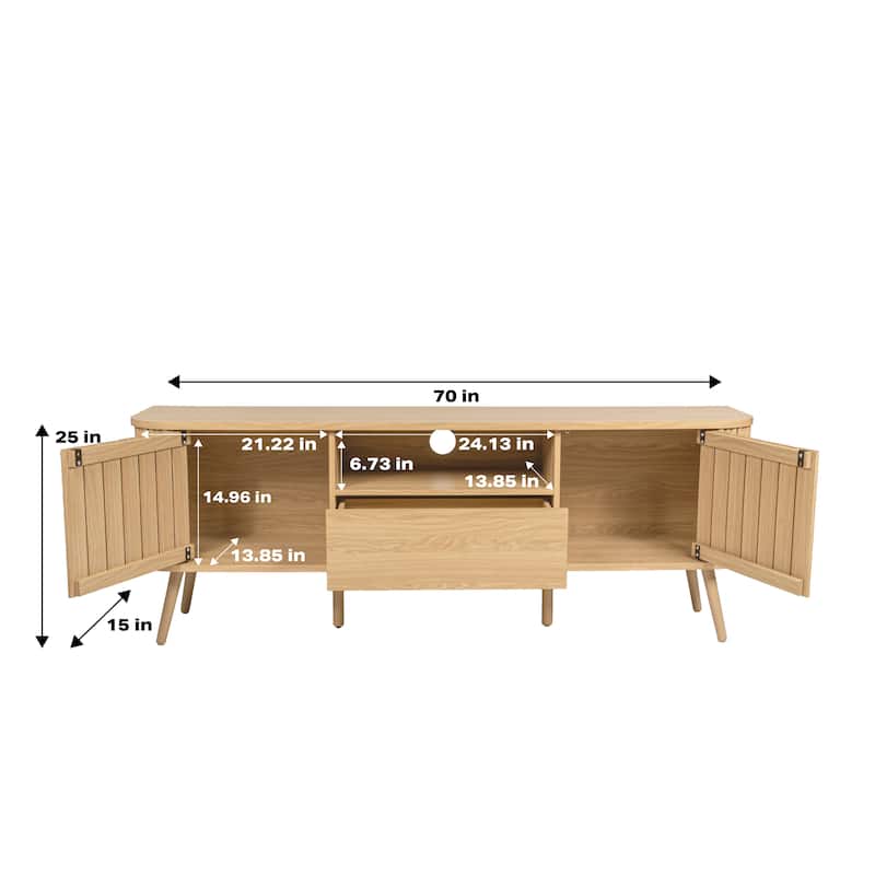 Finley 70 in. Farmhouse Curved TV Stand with Drawer and Storage Doors Fits TVs up to 75 in. with Cable Management, by JONATHAN Y