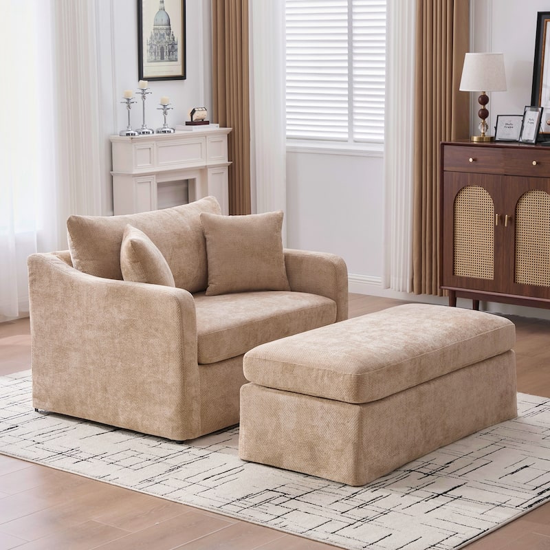 Modern Upholstered Farmhouse Performance Accent Chair with Ottoman