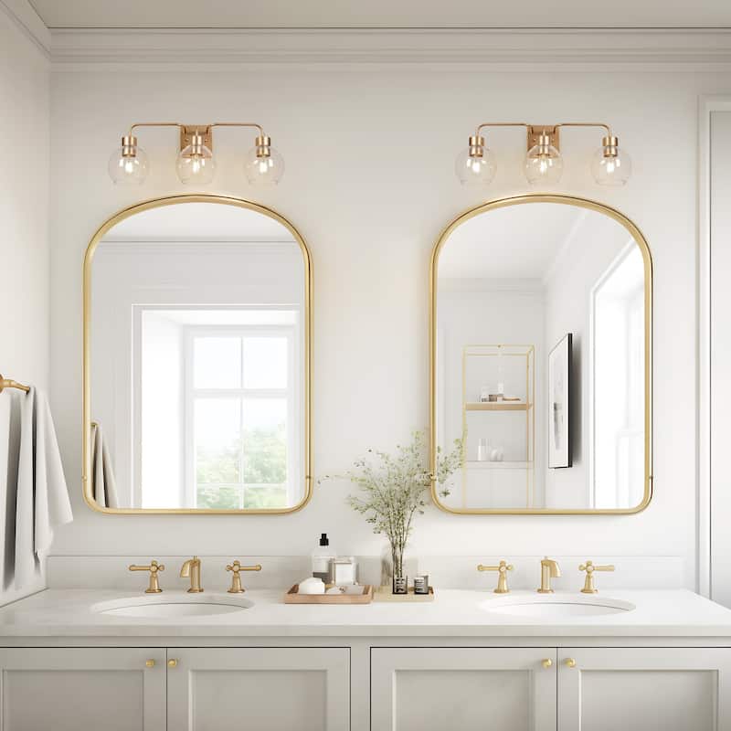 Black/Gold 3-Light Modern Farmhouse Bathroom Vanity Lights Glass Linear Wall Sconces - 24.5" L x 6" W x 9.5" H