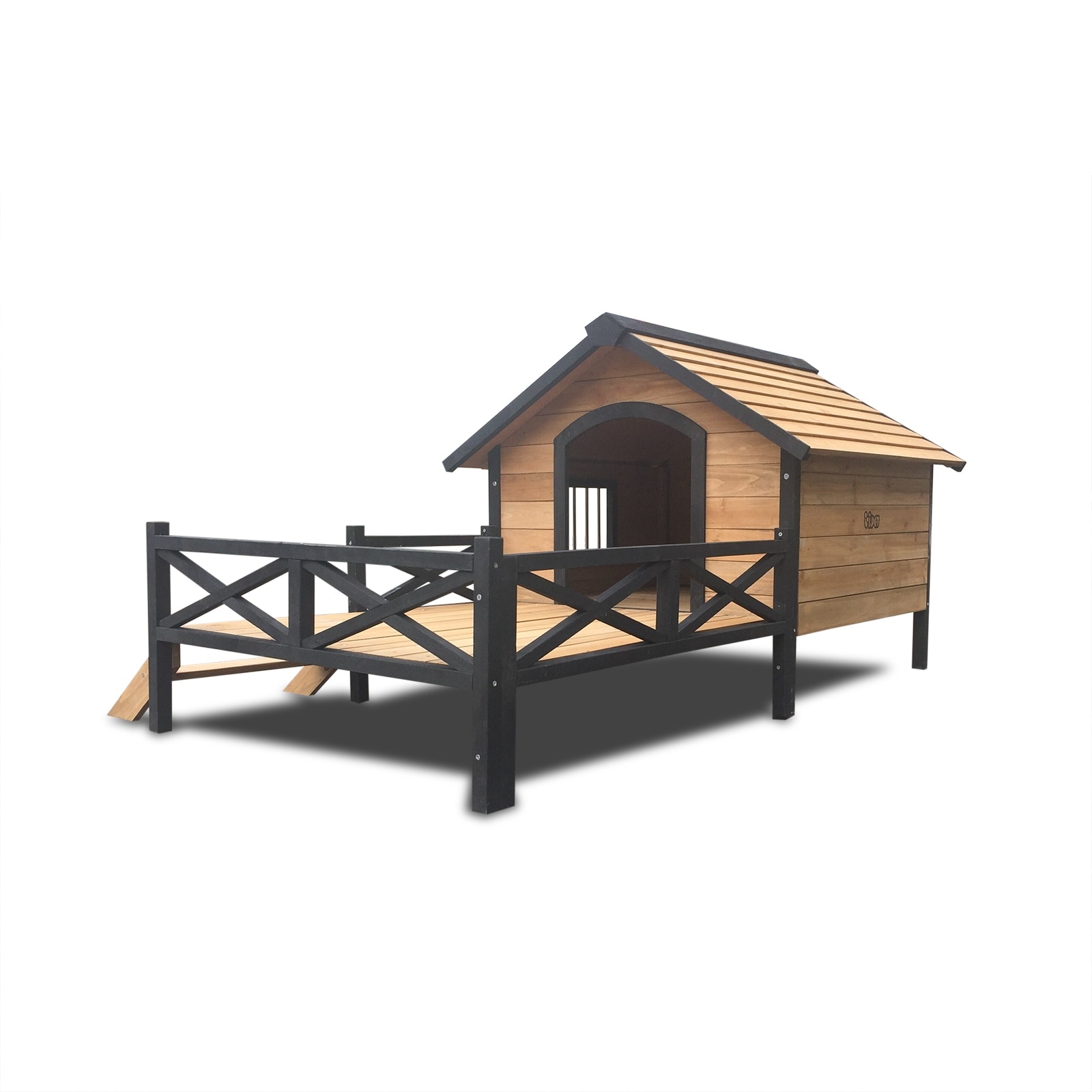 EMKK Large Dog House With Porch For Expansive Size Wooden Elevated Dog Shelter Outdoor Large Wooden Cabin House Style Wooden Dog Kennel With Porch