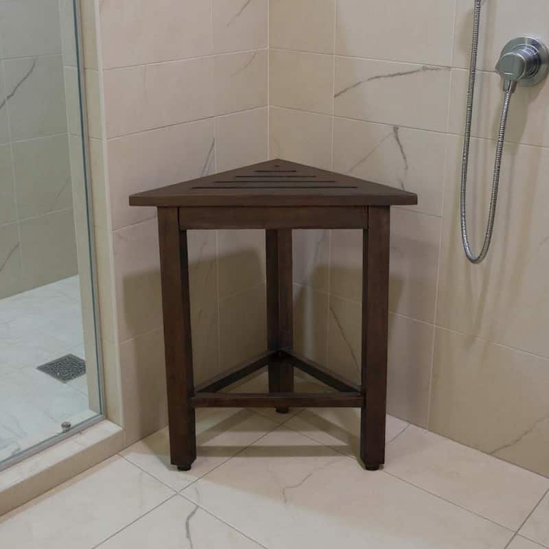 Hotel White Teak 18" Triangle Corner Shower Bench or Shelf - Dark Brown