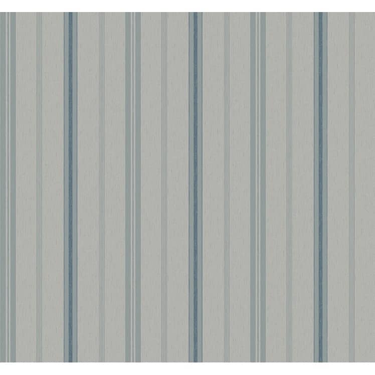 Seabrook Designs Dickens Stripe Unpasted Wallpaper - 27 in. W x 27 ft. L - Metallic Blue Smoke
