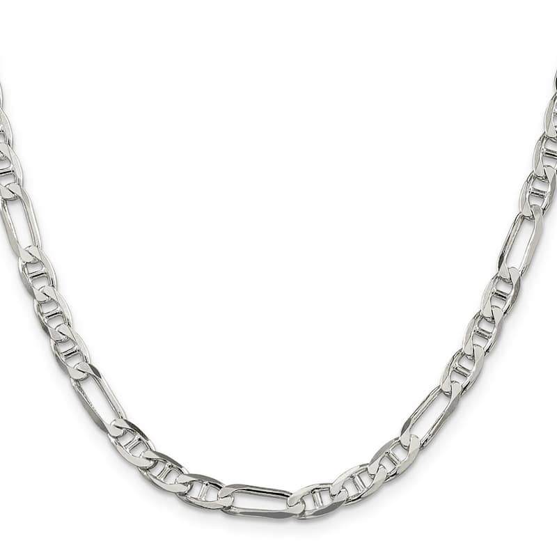 Curata 925 Sterling Silver 5.5mm Figaro Mariner Anchor Chain Necklace for Men