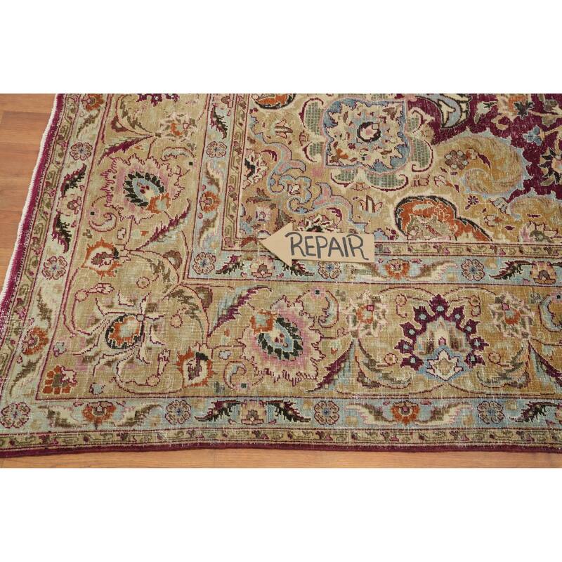 Hand Knotted Oriental 100% Wool Carpet Traditional Floral Red Kashan Area Rug - 12' 9'' X 9' 7''