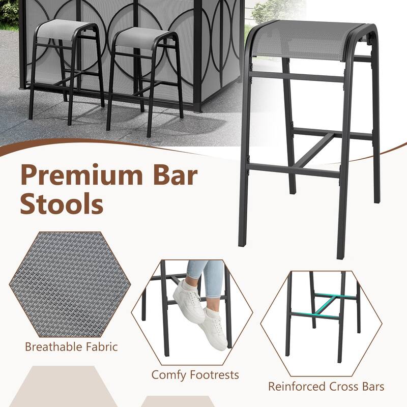 6.5 x 4 x 8 FT Grill Gazebo Set with 2 Bar Stools and Bar Table-Brown