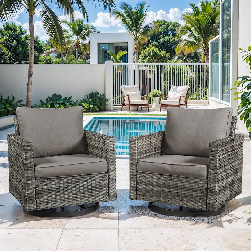 Pocassy Glider Chairs PE Wicker Swivel Chairs Set of 2 - Gray cushion - Gray Wicker